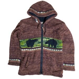 Kyber Outerwear 100% Wool Nature Heavy Knit Large Zip Up Black Bear Brown